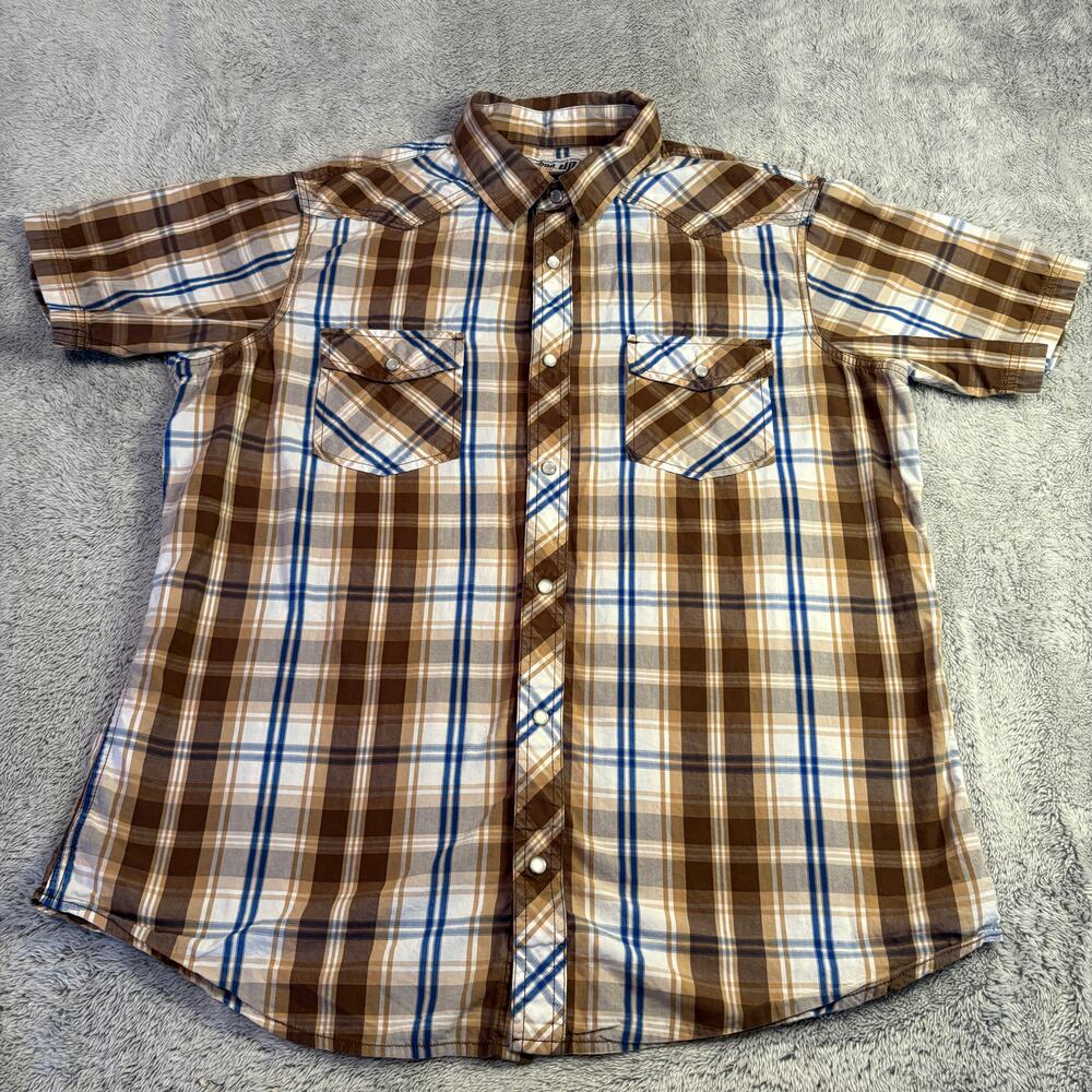 Urban Pipeline Plaid Short‎ Sleeve Shirt w/Pearl Snaps Sz XL